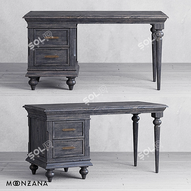 Rhineland Oak Wooden Desk 3D model image 1