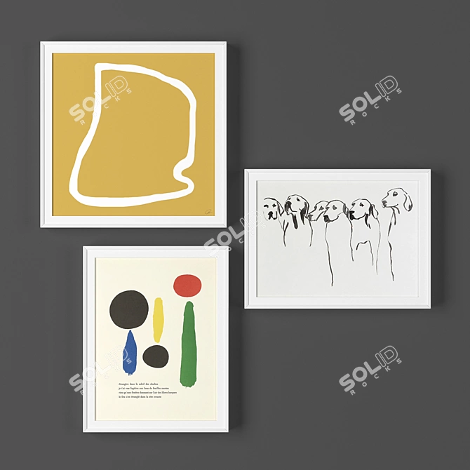 White Frame Set: 3 Frames of Various Sizes 3D model image 1