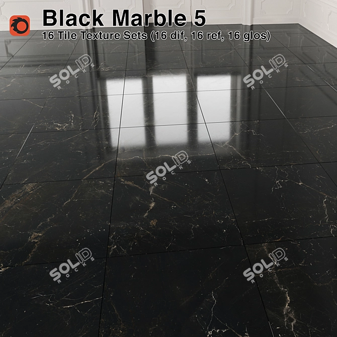 Luxury Black Marble Tiles 3D model image 1