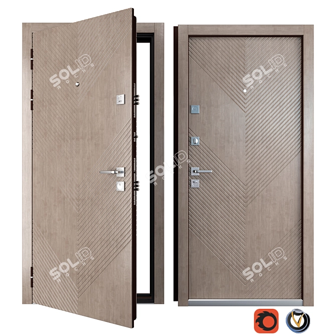 Olion Zimen Metal Entrance Door - Stylish and Secure 3D model image 1