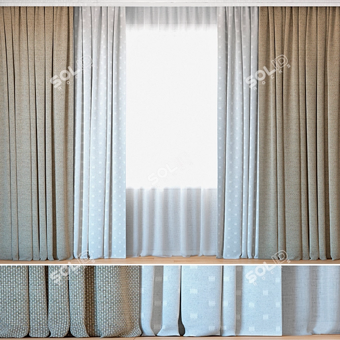 Stylish Jacquard Damask Curtains 3D model image 1