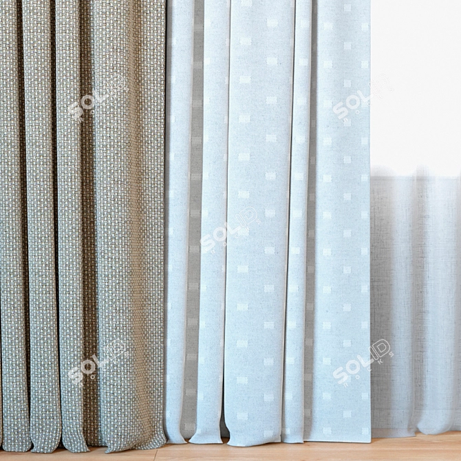 Stylish Jacquard Damask Curtains 3D model image 2