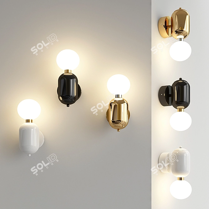 Sleek Black-and-White Aballs Wall Lamp 3D model image 1