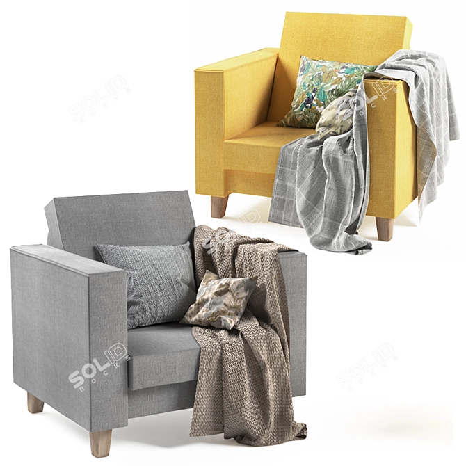 Cozy Comfort Yellow & Grey Armchair 3D model image 1