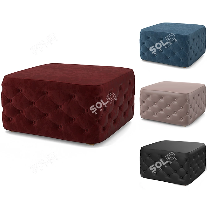 Luxury Ottoman - Black, Brown Leather & Blue, Cherry Velvet - 3dsmax, Vray, Corona - Inch Dimensions 3D model image 1