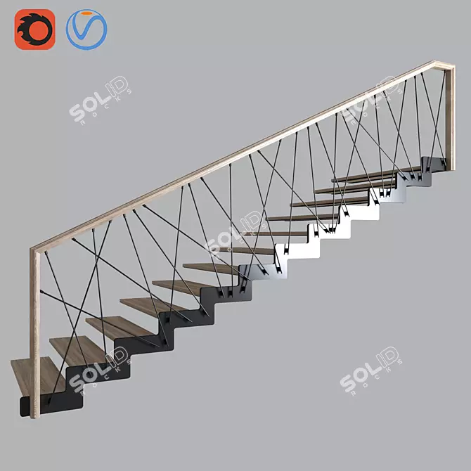 Sleek Steel Staircase Design 3D model image 1