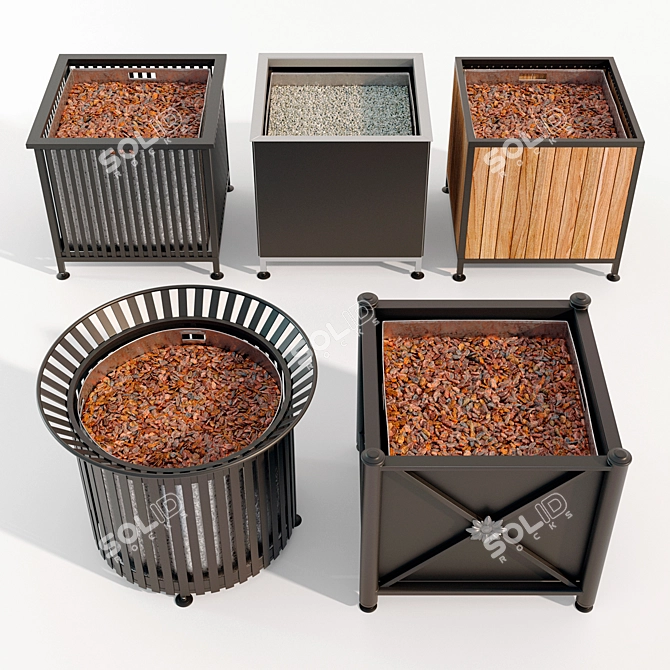 Outdoor Planter Set with Wood Chips and Granite Crumbs 3D model image 1