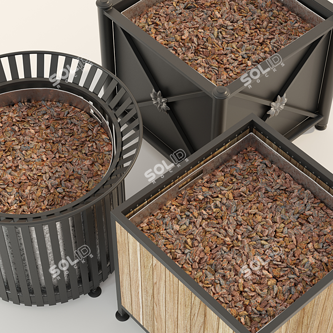 Outdoor Planter Set with Wood Chips and Granite Crumbs 3D model image 2