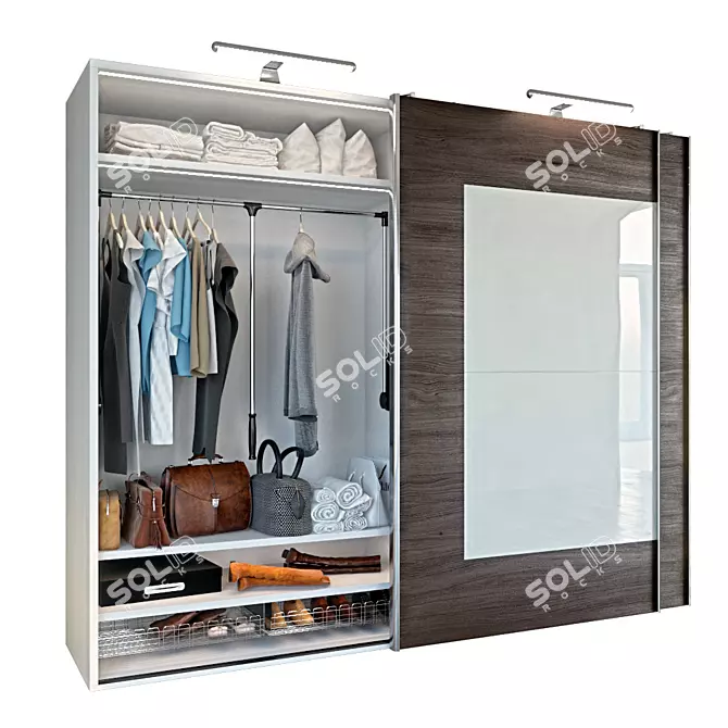 Spacious Wardrobe with 290x60x240 Filling 3D model image 1