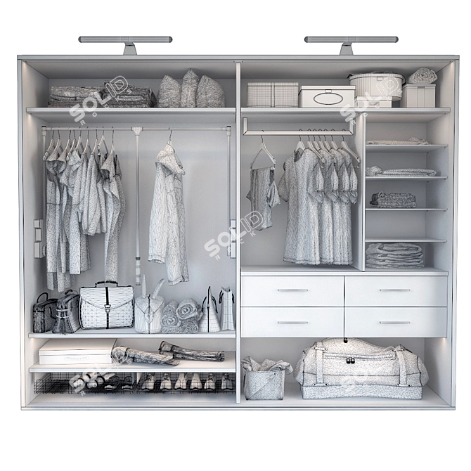 Spacious Wardrobe with 290x60x240 Filling 3D model image 3