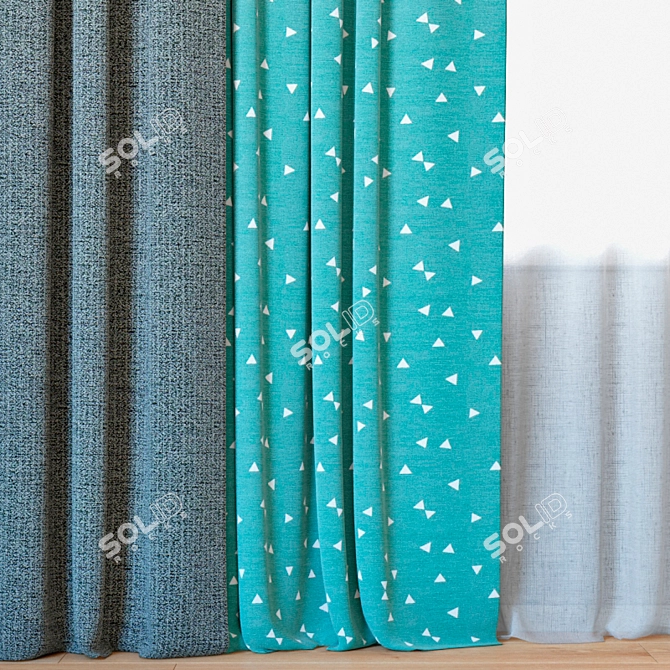 Elegant Curtain Set | Sunrough & Ottoman Triangles 3D model image 2