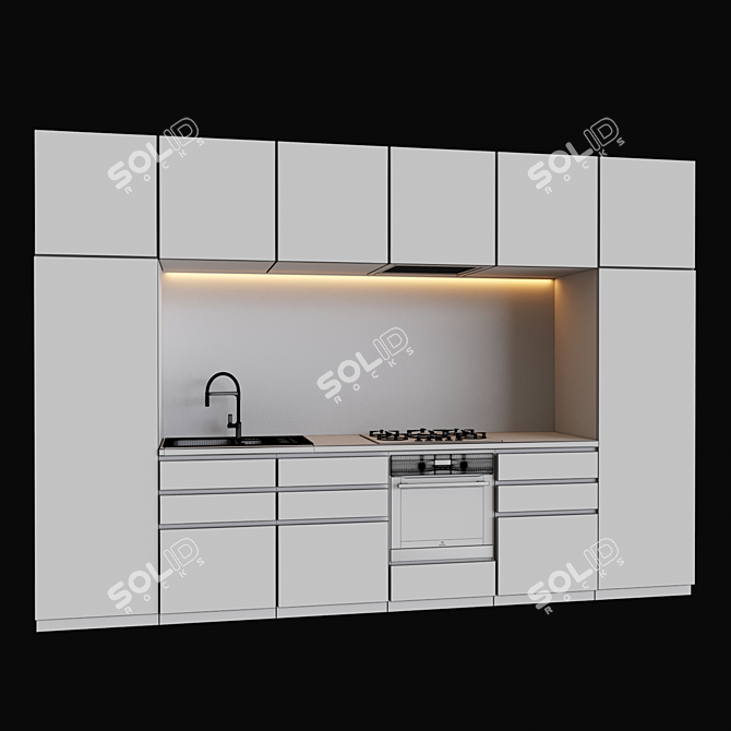 Kitchen_6 - Gas Cooktop, Oven, Microwave, Sink, Mixer & Hood 3D model image 2