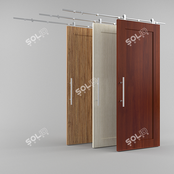 Sleek Stainless Steel Sliding Wooden Door 3D model image 1