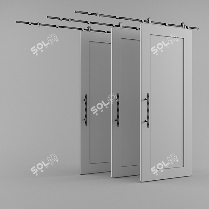 Sleek Stainless Steel Sliding Wooden Door 3D model image 2