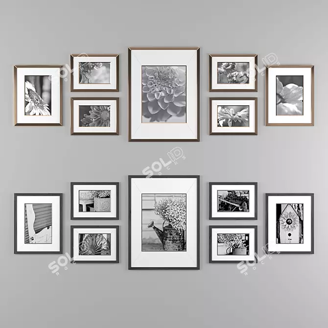 Walnut Frame Set - 7-Piece Wall Frame 3D model image 1