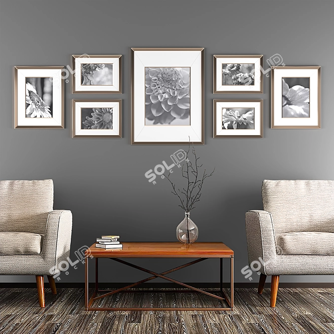 Walnut Frame Set - 7-Piece Wall Frame 3D model image 3