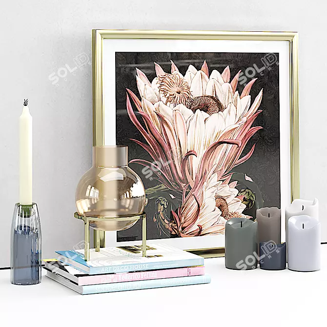 Ridged Glass Candlestick & Vase Set with Protea Print 3D model image 1