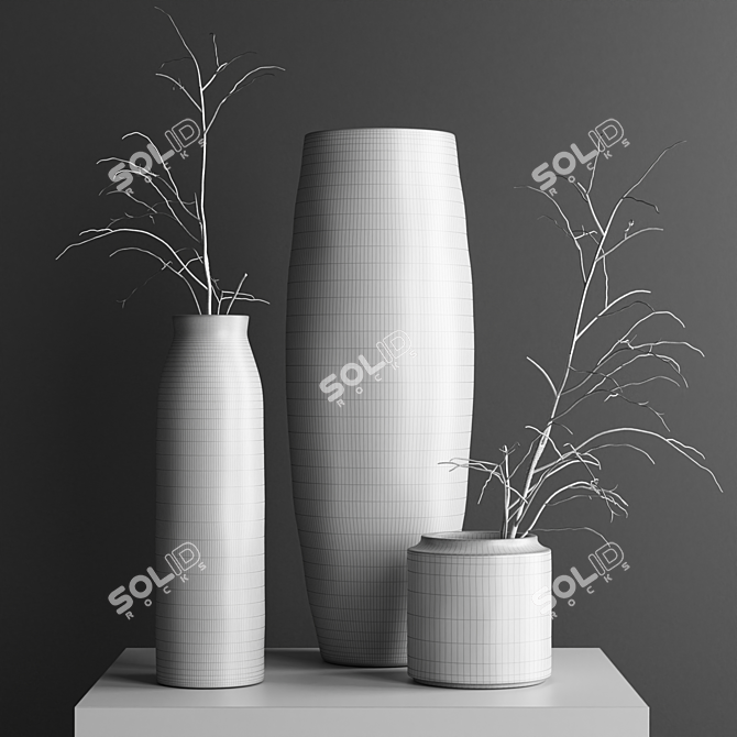 Elegant Glass Vases Set with Decorative Branches 3D model image 3