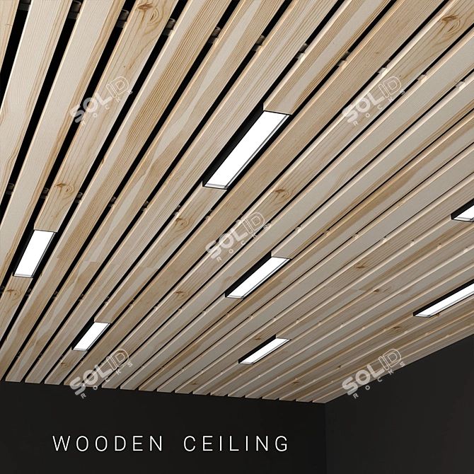 Title: Elegant Wooden Ceiling Panel 3D model image 1