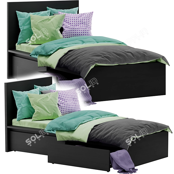 Sleek Ikea Malm Single Bed 3D model image 1