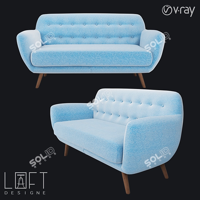 Stylish Wood and Fabric Sofa 3D model image 1