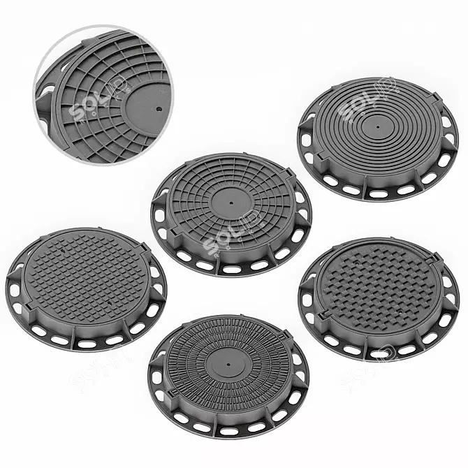 Seewer Manhole: 5 Covers, 870x870x115mm 3D model image 1