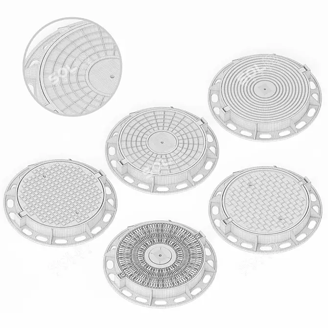 Seewer Manhole: 5 Covers, 870x870x115mm 3D model image 2
