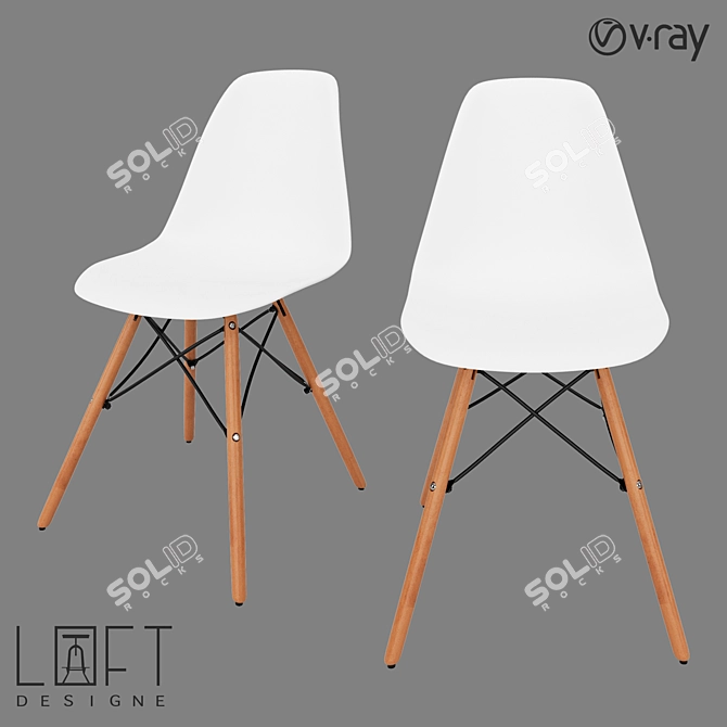 Elegant Wood and Metal Chair 3D model image 1