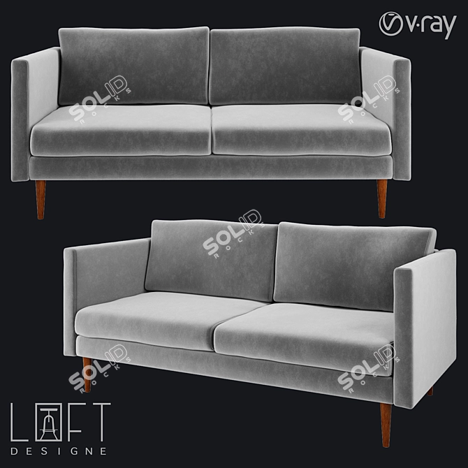 Sleek Wood and Fabric Sofa 3D model image 1