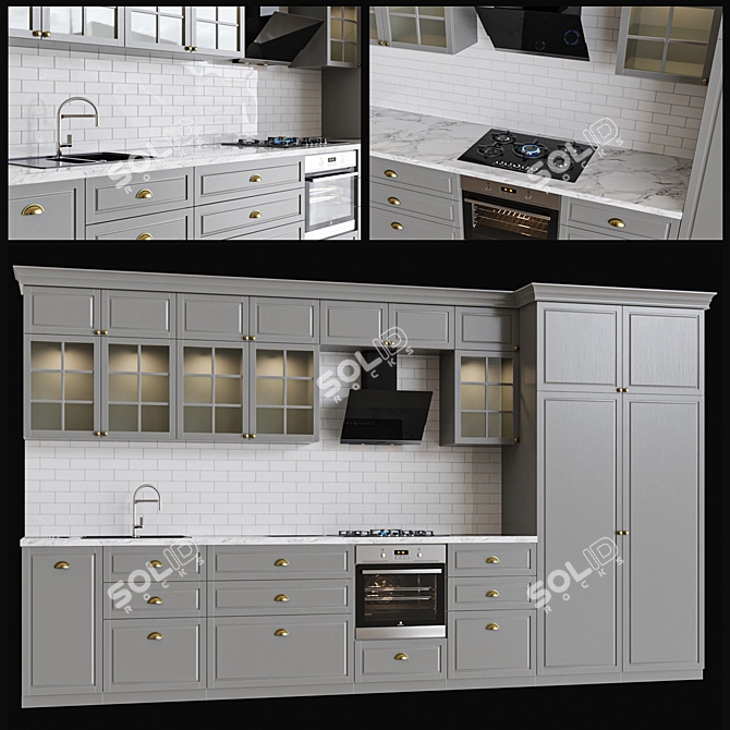 Complete Kitchen Set with Gas Cooktop, Electric Oven, Microwave, Sink & Mixer 3D model image 1