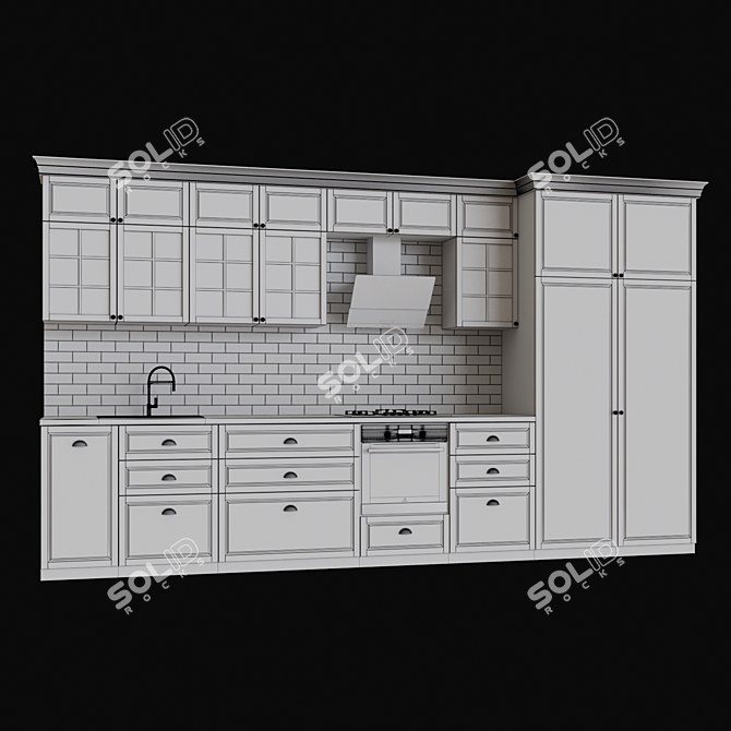 Complete Kitchen Set with Gas Cooktop, Electric Oven, Microwave, Sink & Mixer 3D model image 2