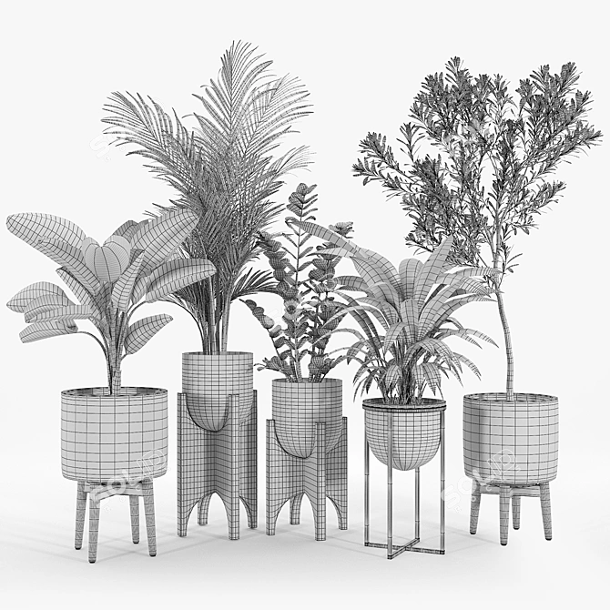 Mid-Century Arches Standing Planters 3D model image 3