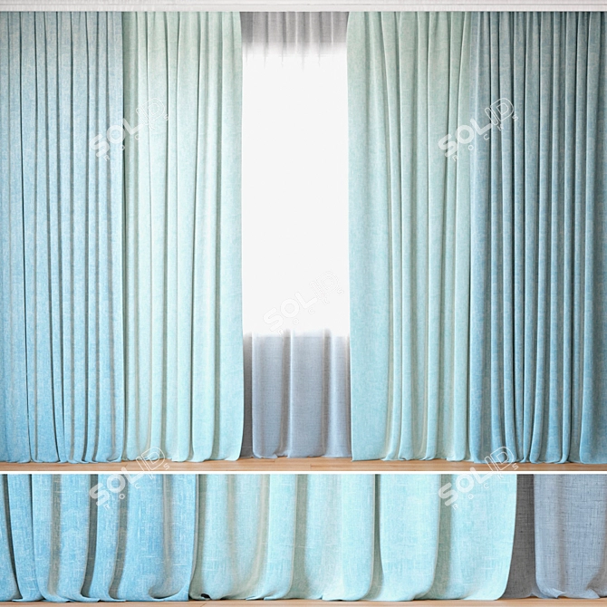 Elegant Linum Curtains with Tulle 3D model image 1