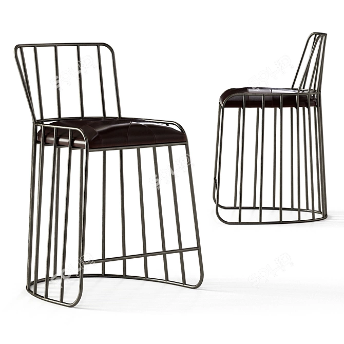 Sleek Metal & Leather David Counter Stool 3D model image 1