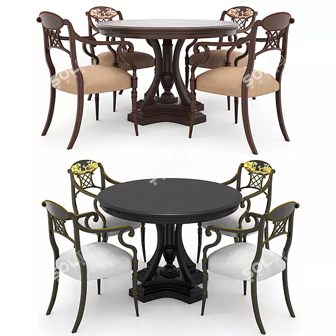 Elegant Dining Chairs & Round Table 3D model image 1