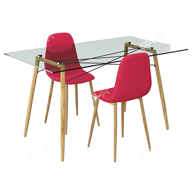 Stylish Dunnell 3 Piece Dining Set 3D model image 2