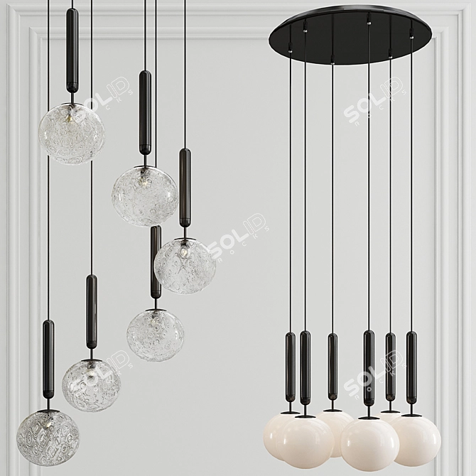 Elegant Glass Chandelier: MIIRA 6 OPTIC & OPAL 3D model image 1