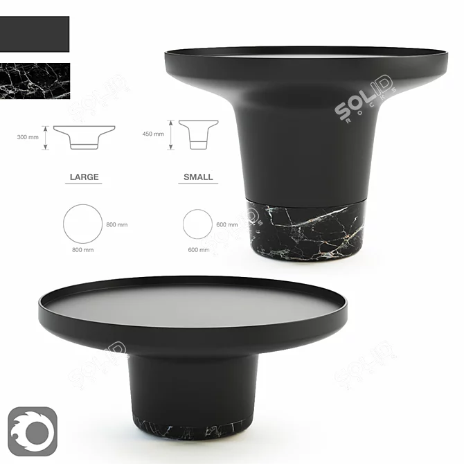 Sleek Poller Table: Black Laminate & Marble 3D model image 1