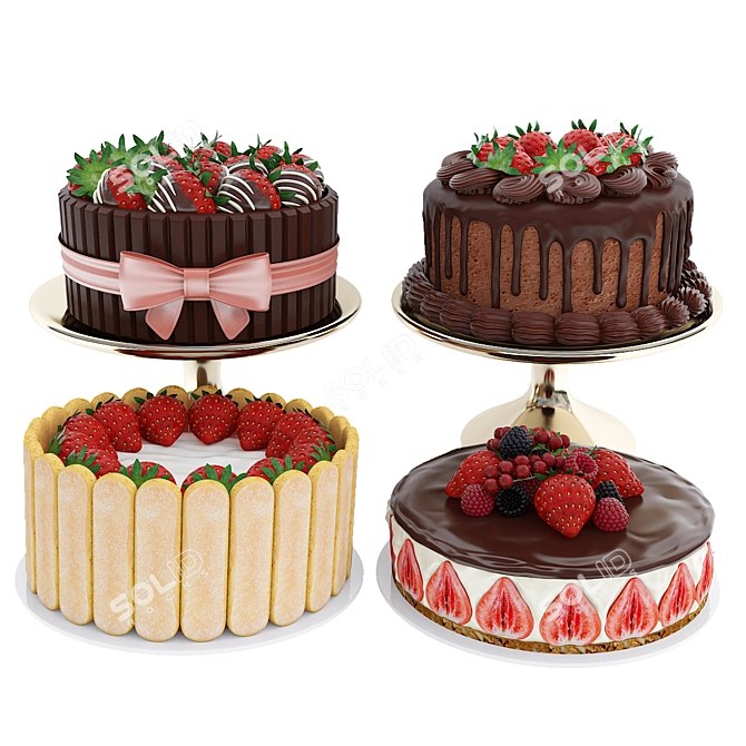 Sweet Delights: Strawberry Cake Collection 3D model image 1