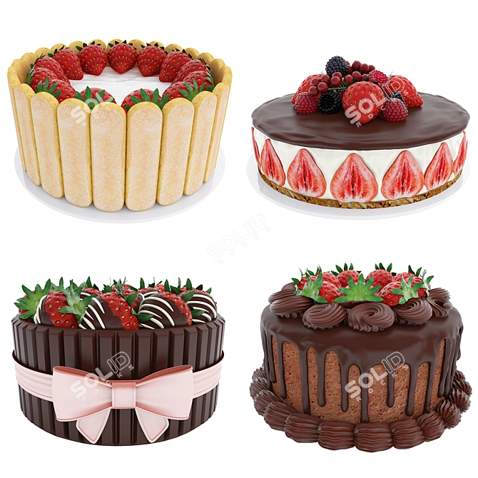 Sweet Delights: Strawberry Cake Collection 3D model image 2