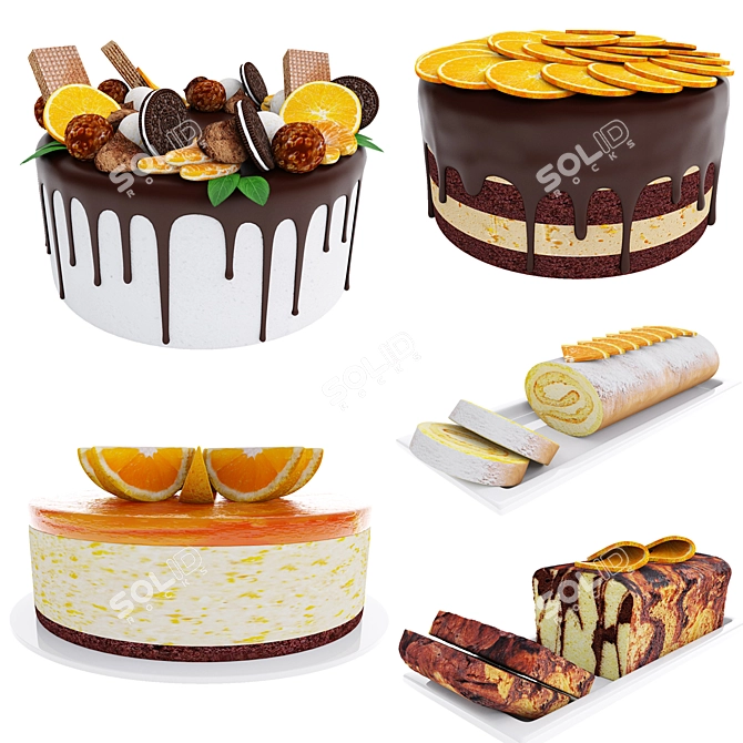 Delicious Orange Cake Collection 3D model image 2