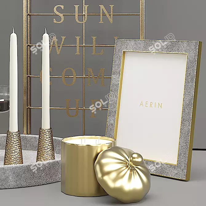 Gold Candlesticks, Shagreen Tray & More 3D model image 2