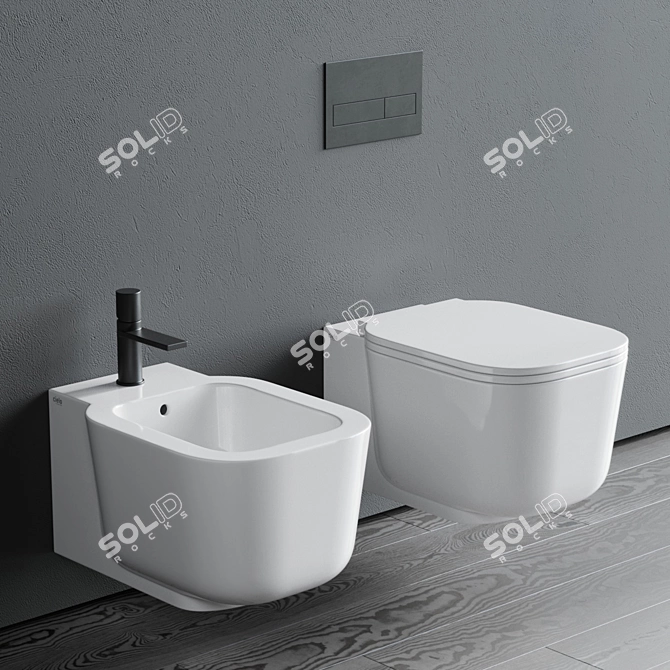 Modern Wall-Hung Cubika Toilet & Bidet 3D model image 1