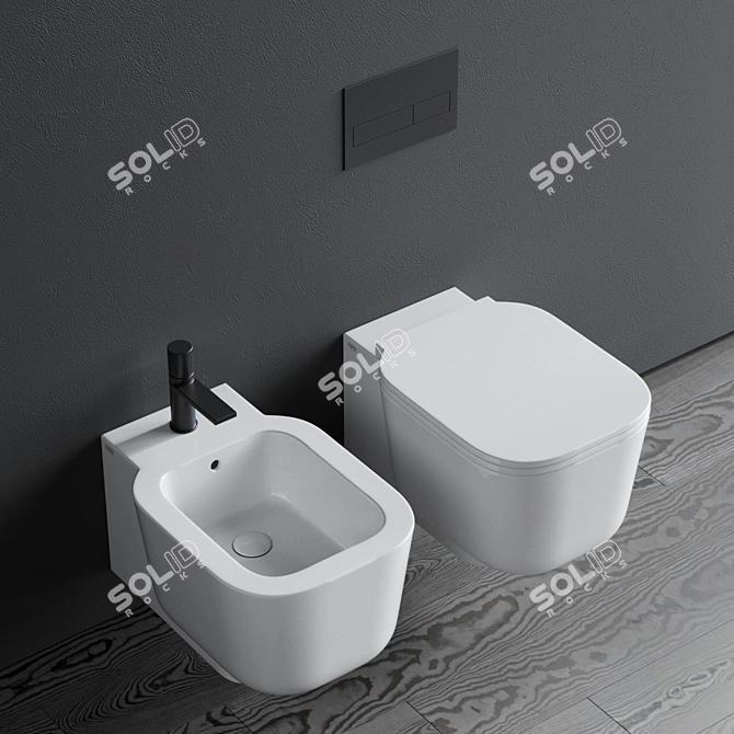 Modern Wall-Hung Cubika Toilet & Bidet 3D model image 2