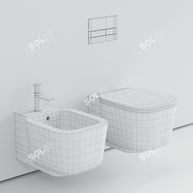 Modern Wall-Hung Cubika Toilet & Bidet 3D model image 3