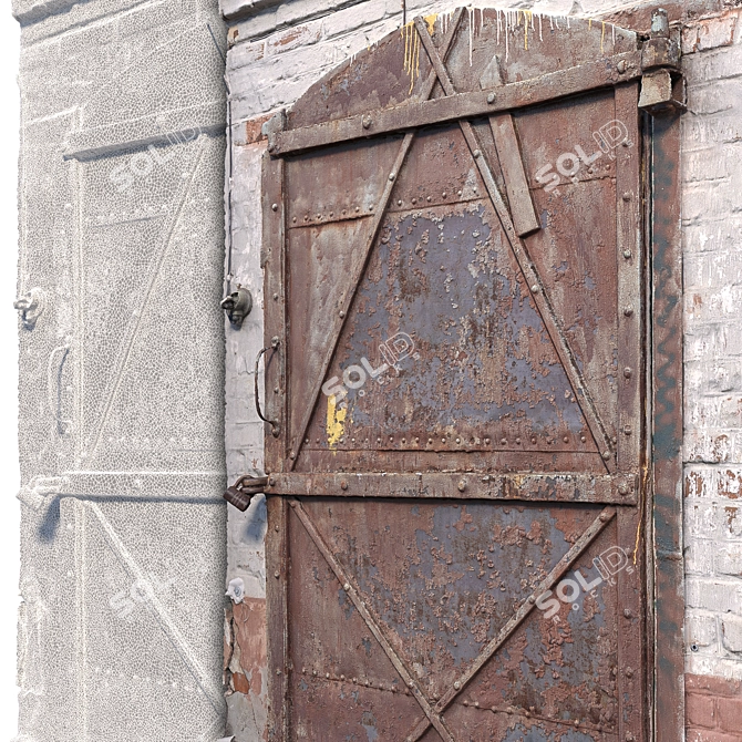 Vintage Metal Wall Door 3D model image 2