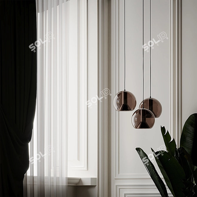 Smoked Glass Globe Pendant Light 3D model image 4