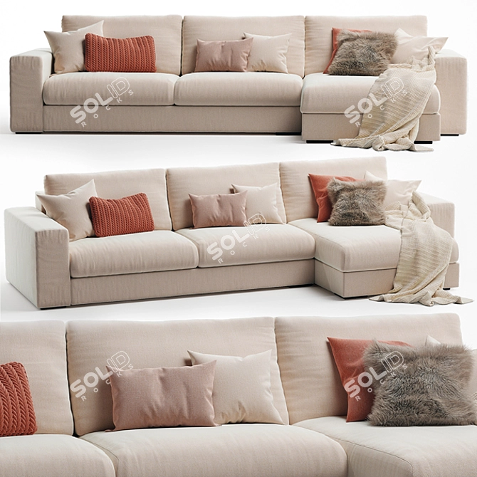 Sleek Grande Plain Sofa 3D model image 1