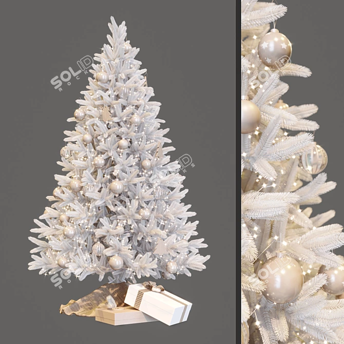 Snowy Wonderland: White Christmas Tree Set 3D model image 1