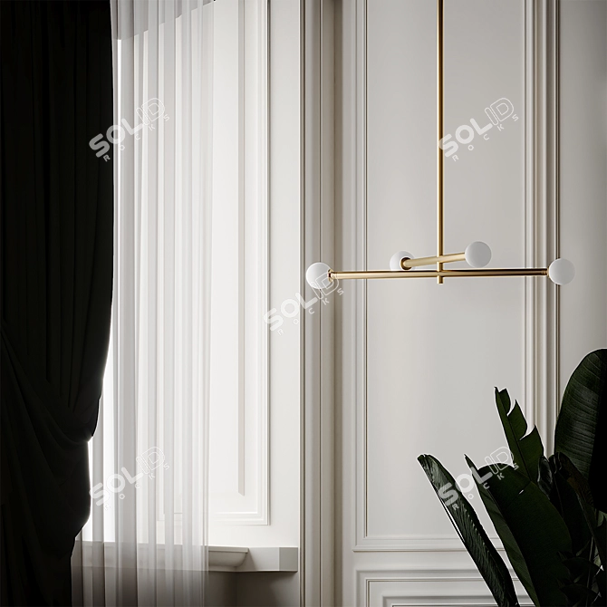Elegant Brass Ceiling Fixture 3D model image 3
